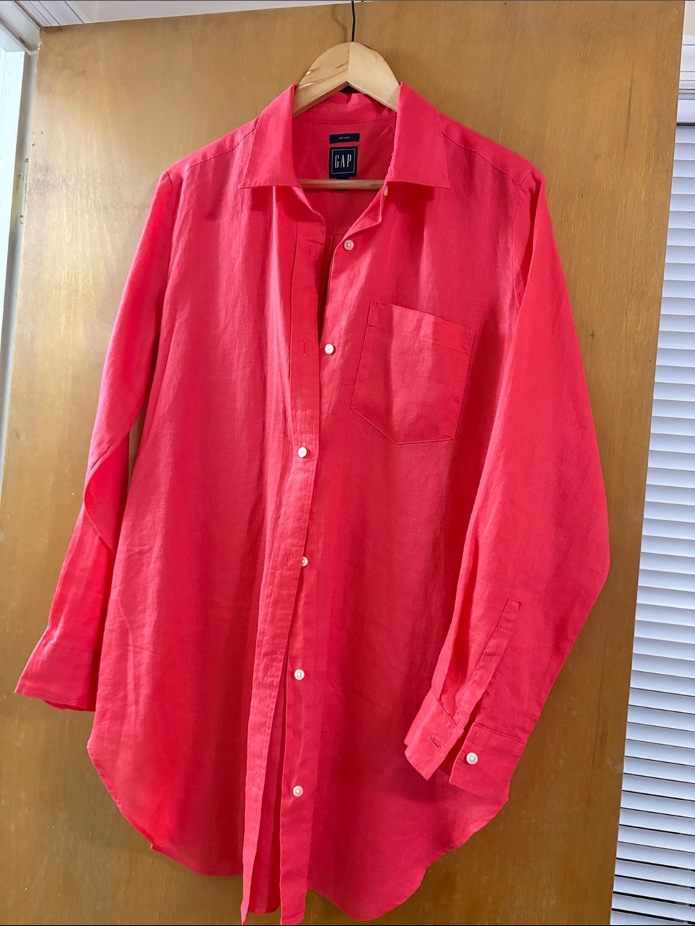 GAP Coral-Red Long Sleeve Button-Up Dress Shirt